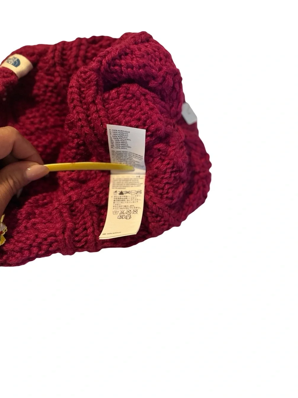 New-The North Face Pom Cable Knit Beanie - Burgundy One Size Fits All Unisex